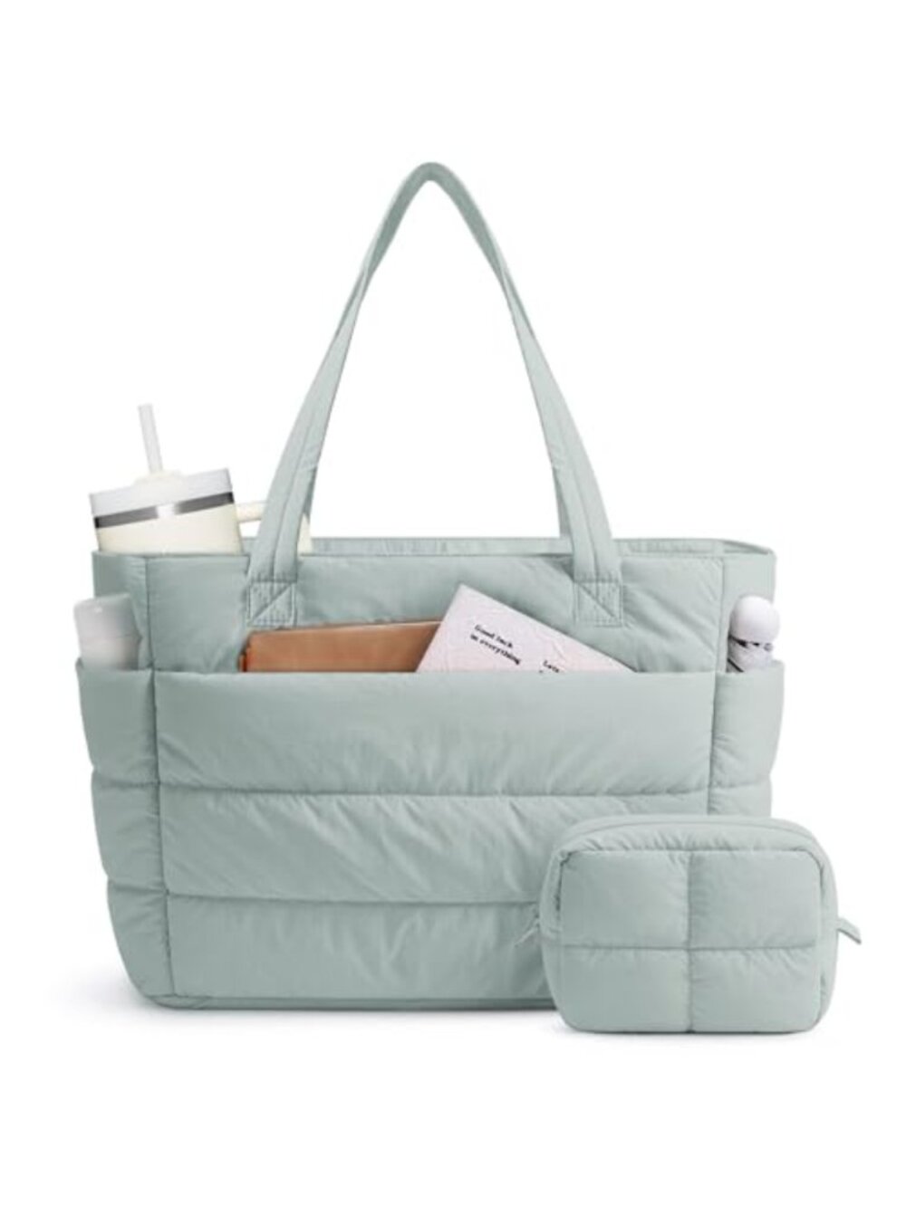 Nylon Puffer Tote Bag for Women 15.6 Laptop Water Resistant Travel Work